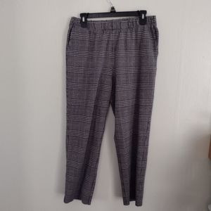 Lands End Blue Plaid Sport Knit Elastic Waist Pull On Pants Size Mp 10-12